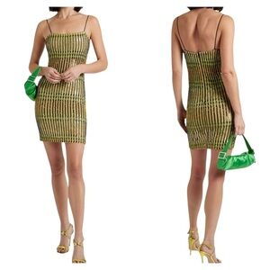 Alice + Olivia Fifi Embellished Tulle Mini Dress Green Black Size 6 NWT $895